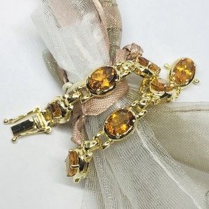 Vintage Sterling Silver Gold Clad Yellow Citrine Bracelet 6 3/4”